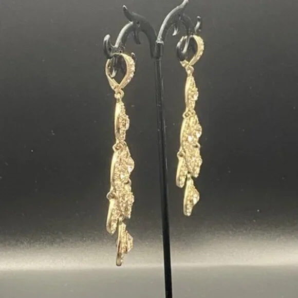 Givenchy Chandelier Earrings Gold Tone Champagne Crystal Pageant Prom Bridal 3" - Picture 3 of 8